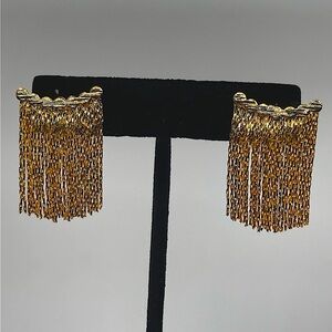 925 Sterling Silver Yellow Gold Plated Fringe Tassel Dangle Stud Earrings | 1.2”